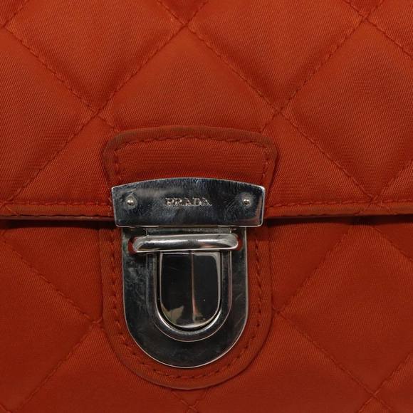 PRADA Chain Quilted Shoulder Bag Nylon Orange Silver Auth 104331 - Picture 14 of 16